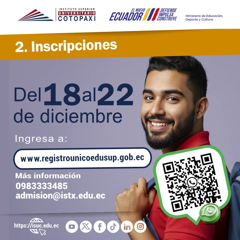 La imagen muestra el proceso de inscripción que inicia del 18 al 22 de diciembre