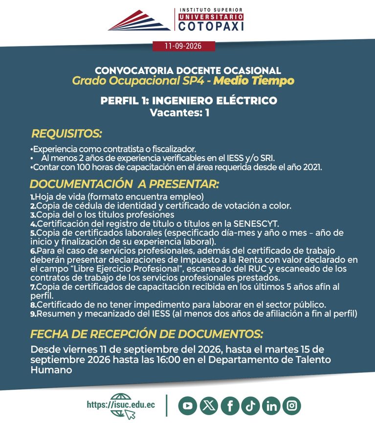 Ingeriero/a Electrico Medio Tiempo